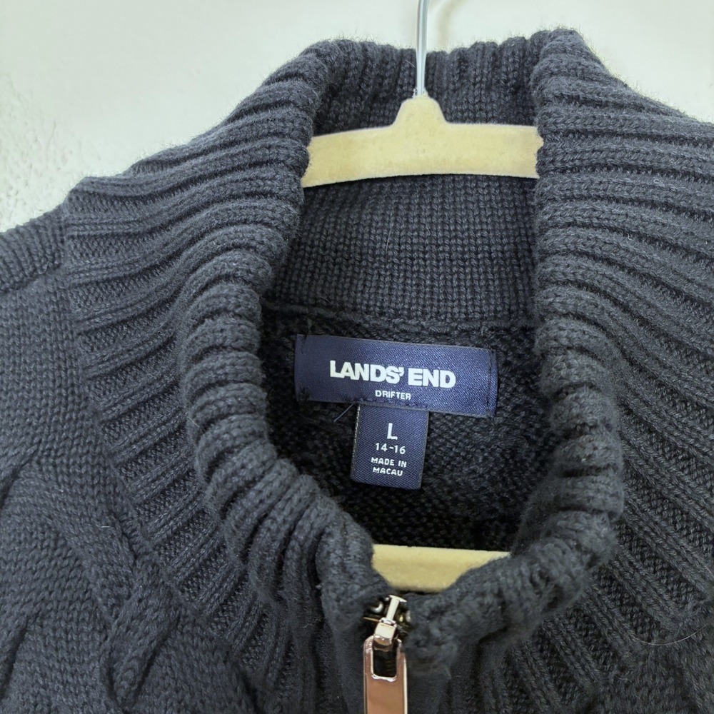 Lands' End Drifter Cable Knit Full Zip Mock Neck Sweater Men's L Fisherman 90s - Picture 6 of 9